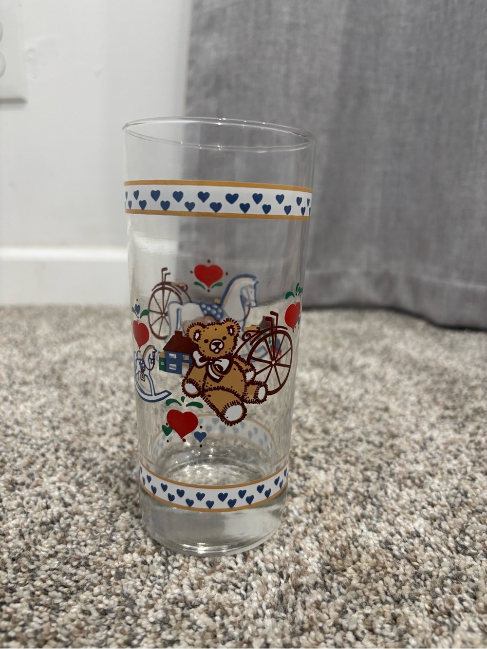 Vintage Libby eddy Bear and Rocking Horse Drinking Glass Grandma Core